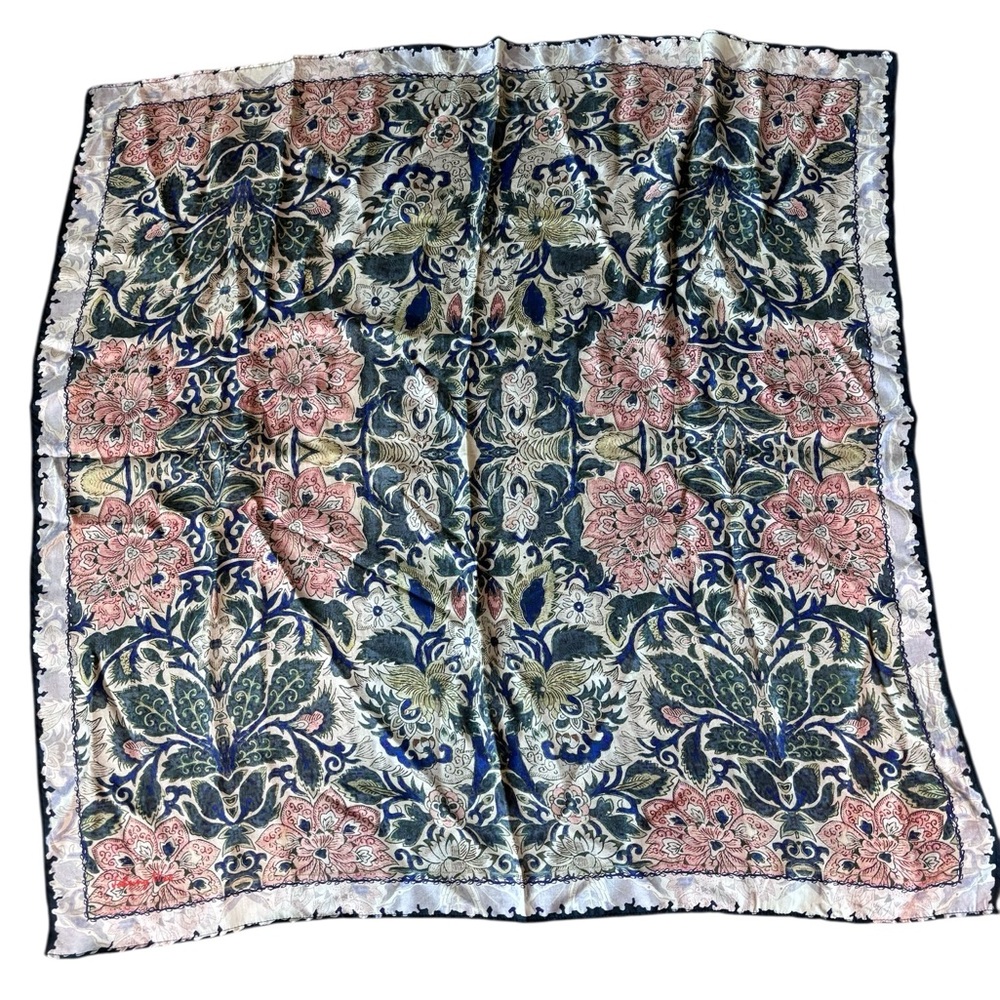 Johnny silk  Was Blue and Pink Floral Scarf 34” x 34”